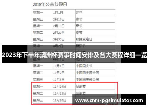 2023年下半年澳洲杯赛事时间安排及各大赛程详细一览